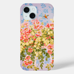 WILDE ROZEN ,GROENE BLADEREN ,VLIEGENDE VOGEL IN B iPhone 15 CASE