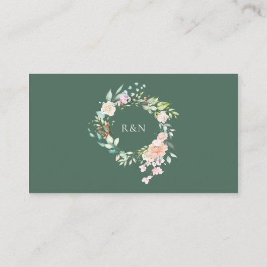 Wilde Rozen Groene Bloemige Trouwdetails Informatiekaartje (Achterkant)