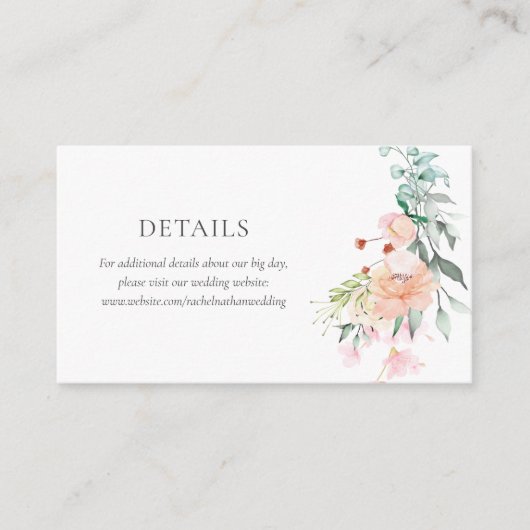 Wilde Rozen Groene Bloemige Trouwdetails Informatiekaartje (Voorkant)