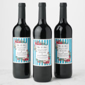 Wilde Rozen & Grotto Blue Stripe Wine Label Wijn Etiket (Flessen)