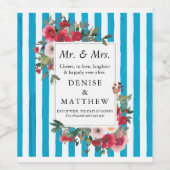 Wilde Rozen & Grotto Blue Stripe Wine Label Wijn Etiket (Enkel label)