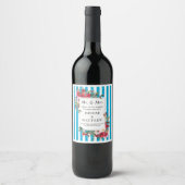 Wilde Rozen & Grotto Blue Stripe Wine Label Wijn Etiket (Voorkant)