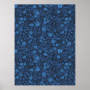 Wilde rozen in blauw poster
