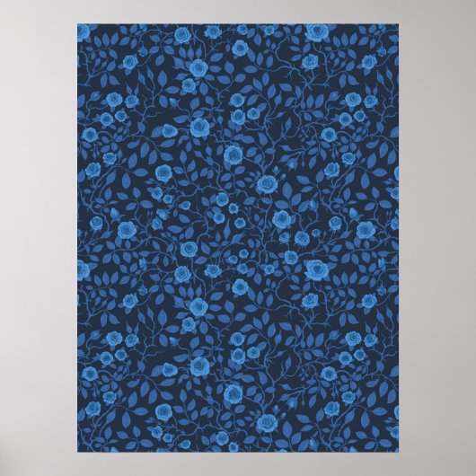 Wilde rozen in blauw poster (Voorkant)