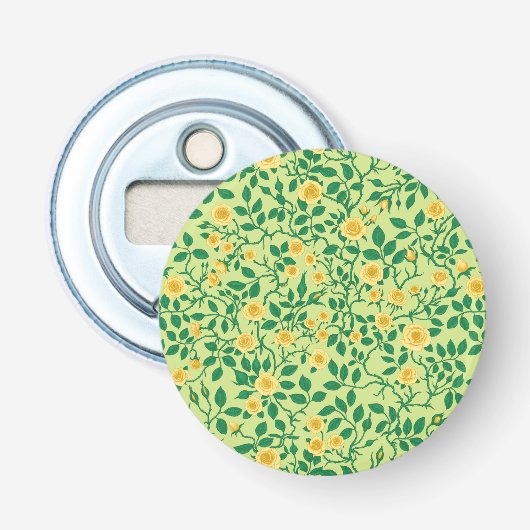 Wilde rozen in geel en groen button flesopener (Voorkant)