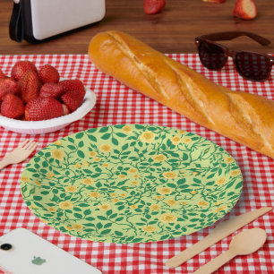 Wilde rozen in geel en groen papieren bordje