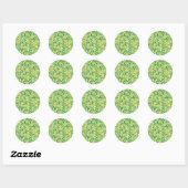 Wilde rozen in geel en groen ronde sticker (Vel)