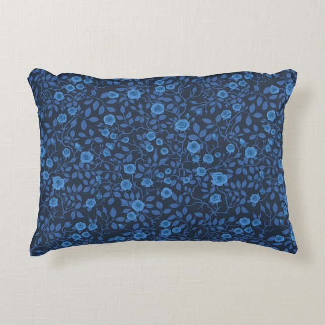 Wilde rozen in het blauw accent kussen (Voorkant)
