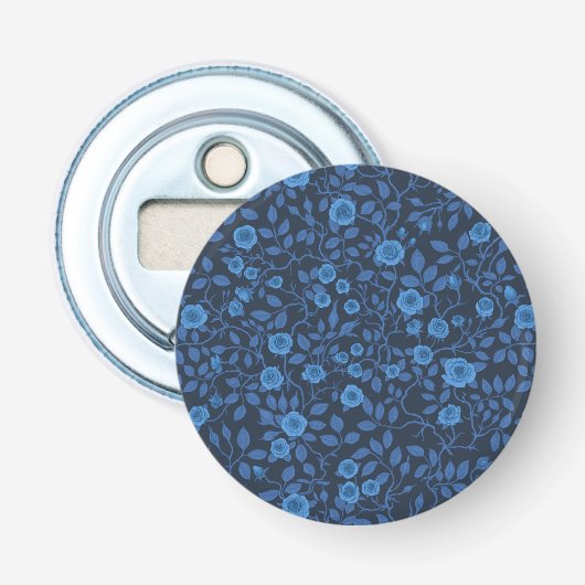 Wilde rozen in het blauw button flesopener (Voorkant)