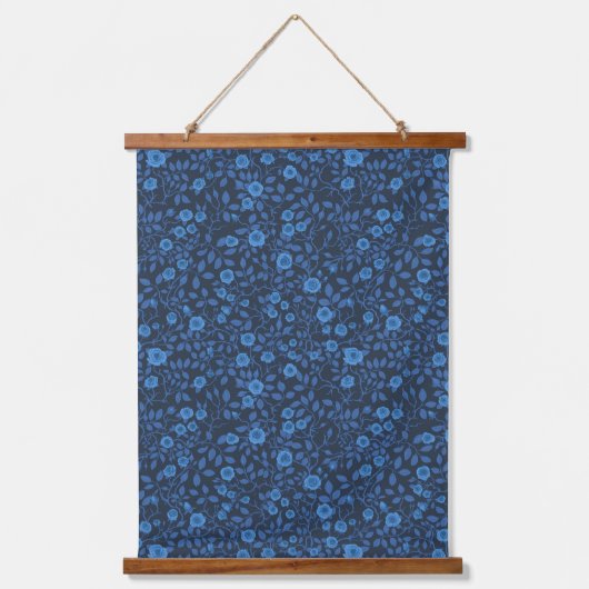Wilde rozen in het blauw hangend wandkleed (Voorkant)