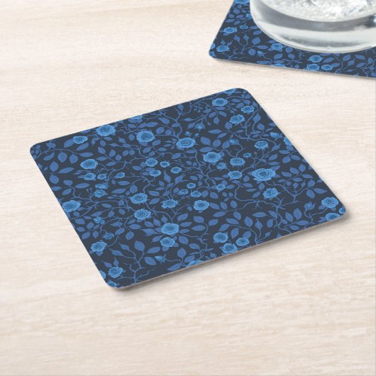 Wilde rozen in het blauw kartonnen onderzetters (Schuin)