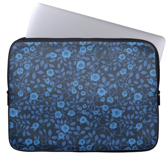 Wilde rozen in het blauw laptop sleeve (Voorkant)