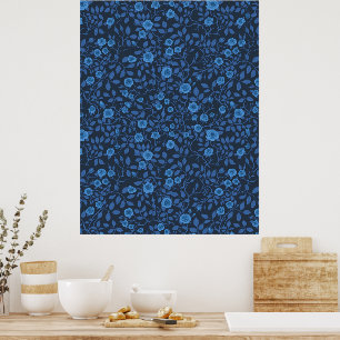 Wilde rozen in het blauw poster