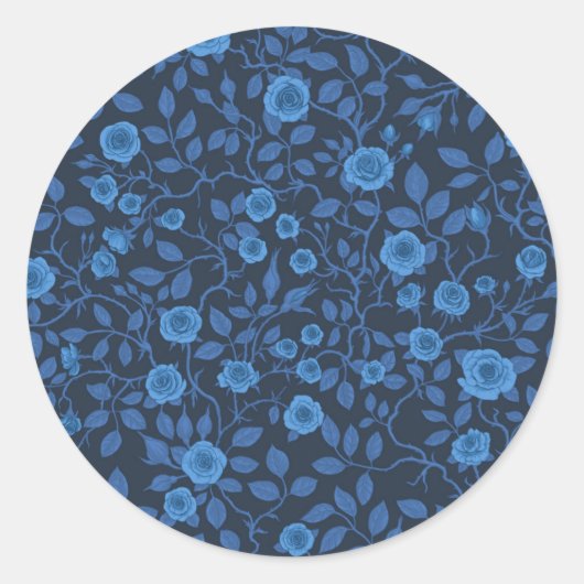 Wilde rozen in het blauw ronde sticker (Voorkant)
