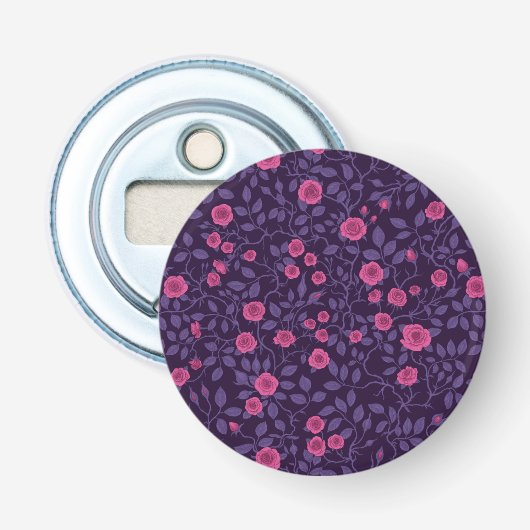 Wilde rozen in roze en paarse kleuren button flesopener (Voorkant)
