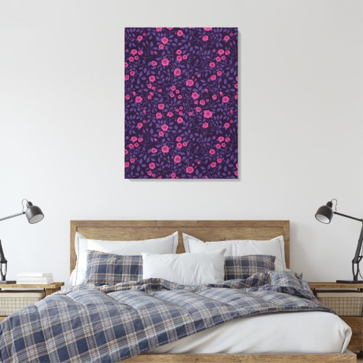 Wilde rozen in roze en paarse kleuren canvas afdruk (Insitu (Slaapkamer))