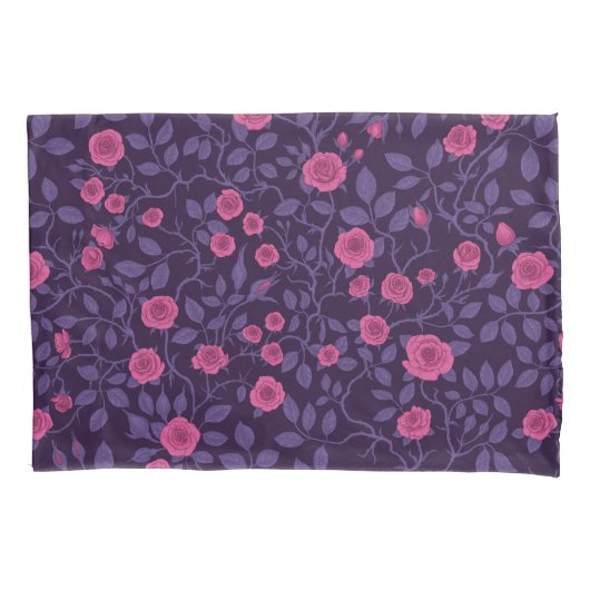 Wilde rozen in roze en paarse kleuren kussensloop (Voorkant-Links)