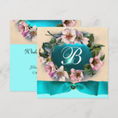 WILDE ROZEN MET AQUA BLAUWE, TURKOOIZEN LINT, MONO KAART (Voorkant / Achterkant)