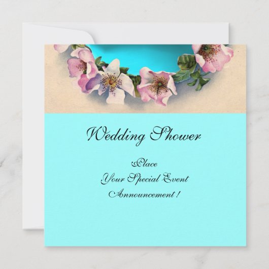 WILDE ROZEN MET AQUA BLUE, BLAUWGROEN RIBBON, MONO KAART (Achterkant)