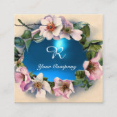 WILDE ROZEN MET AQUA BLUE GEM STONE MONOGRAM VIERKANTE VISITEKAARTJE (Achterkant)