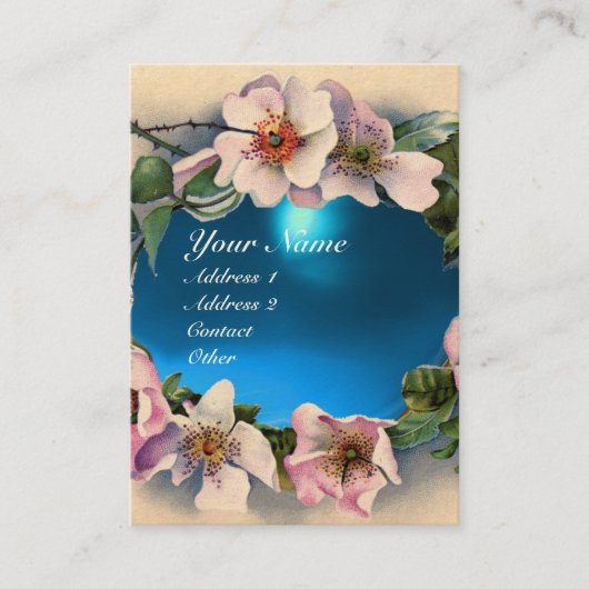 WILDE ROZEN MET AQUA BLUE GEM STONE MONOGRAM VISITEKAARTJE (Voorkant)