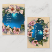 WILDE ROZEN MET AQUA BLUE GEM STONE MONOGRAM VISITEKAARTJE (Voorkant / Achterkant)