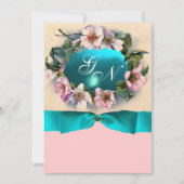 WILDE ROZEN MET BLAUWGROEN BLAUWE RIBBON, MONOGRAM KAART (Voorkant)