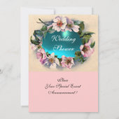 WILDE ROZEN MET BLAUWGROEN BLAUWE RIBBON, MONOGRAM KAART (Achterkant)