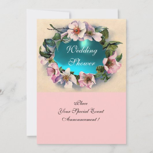 WILDE ROZEN MET BLAUWGROEN BLAUWE RIBBON, MONOGRAM KAART (Achterkant)