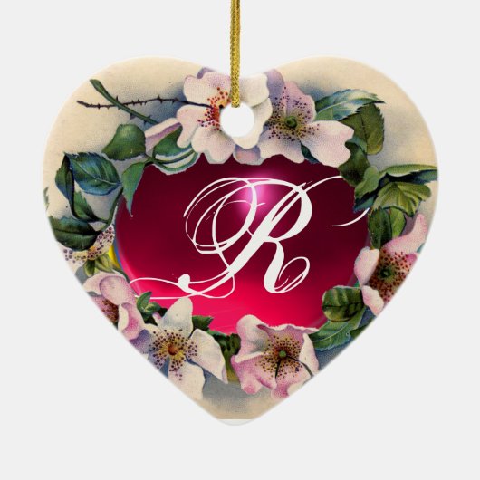 WILDE ROZEN MET GEM STONE MONOGRAM FOTO TEMPLATE KERAMISCH ORNAMENT (Achterkant)