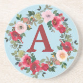 Wilde Rozen met gesponnen Onderzetter met blauwe a (Voorkant)