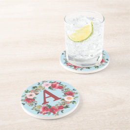 Wilde Rozen met gesponnen Onderzetter met blauwe a