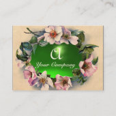 WILDE ROZEN MET GROENE GEM STONE MONOGRAM VISITEKAARTJE (Achterkant)