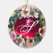 WILDE ROZEN MET PINK FUCHSIA GEM STONE MONOGRAM KERAMISCH ORNAMENT (Links)