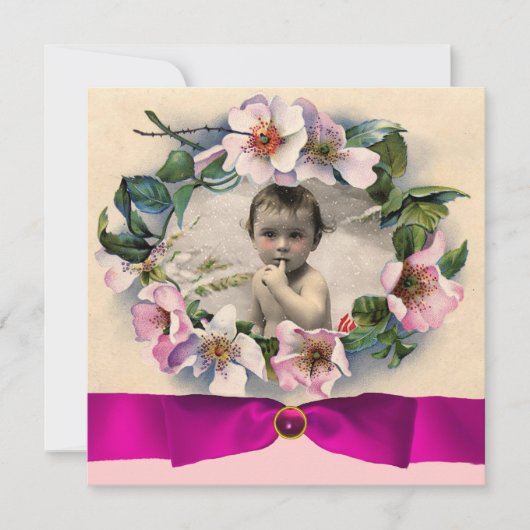 WILDE ROZEN MET PINK RIBBON FOTO-TEMPLATE KAART (Voorkant)