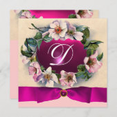 WILDE ROZEN MET PINK RIBBON,MONOGRAM KAART (Voorkant / Achterkant)