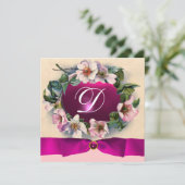WILDE ROZEN MET PINK RIBBON,MONOGRAM KAART (Staand voorkant)