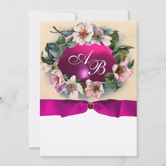 WILDE ROZEN MET ROZE LINT ,MONOGRAM Goud Metaal Kaart (Voorkant)
