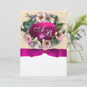 WILDE ROZEN MET ROZE LINT ,MONOGRAM Goud Metaal Kaart (Staand voorkant)