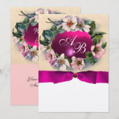 WILDE ROZEN MET ROZE LINT ,MONOGRAM Goud Metaal Kaart (Voorkant / Achterkant)