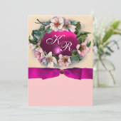 WILDE ROZEN MET ROZE LINTJE ,MONOGRAM KAART (Staand voorkant)