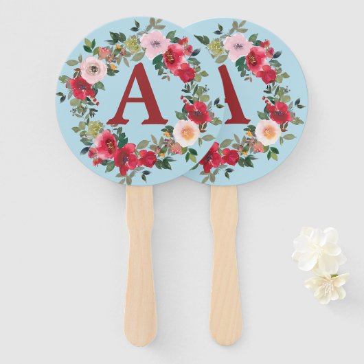 Wilde Rozen met Spun Sugar Blue Background Handwaaier (Voorkant en achterkant)