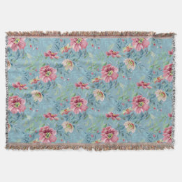Wilde Rozen Multicolor op Blue Throw Deken