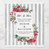 Wilde Rozen & Noordelijke Druppel Grijs Wijnlabel Wijn Etiket (Enkel label)