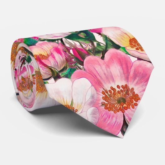 Wilde Rozen Patroon Stropdas (Opgerold)