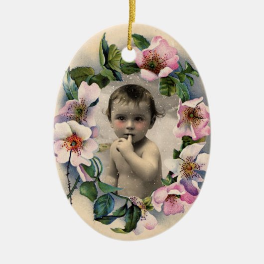WILDE ROZEN, PINK GEM BABY SHOWER FOTO-TEMPLATE KERAMISCH ORNAMENT (Voorkant)