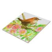 Wilde Rozen Roze Bloemen Botanische Wren Vogel Tegeltje (Zijkant)