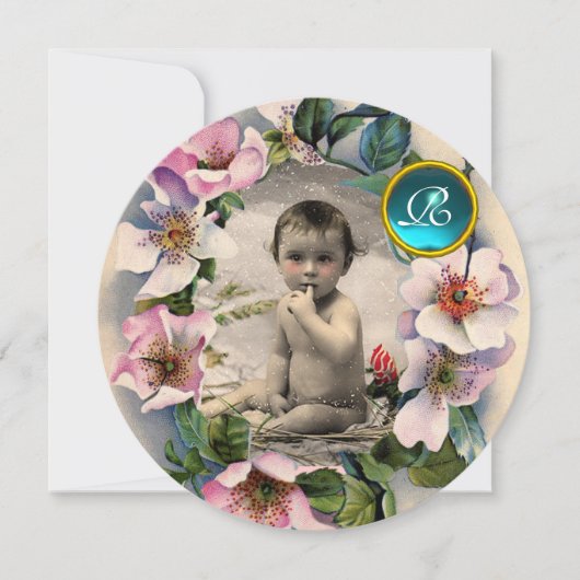 WILDE ROZEN, STORKJES BABY SHOWER FOTO TEMPLATE KAART (Voorkant)