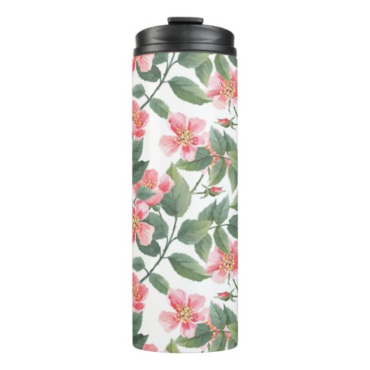 Wilde Rozen Waterverf Bloemen Naadloos Thermosbeker (Voorkant)