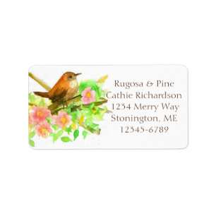 Wilde Rozen Waterverf Flowers Wren Bird Etiket